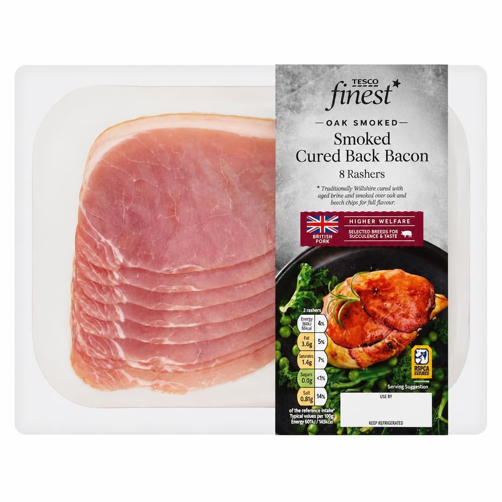 Tesco Finest Wiltshire Cured Smoked Back Bacon 8 Rashers 240g