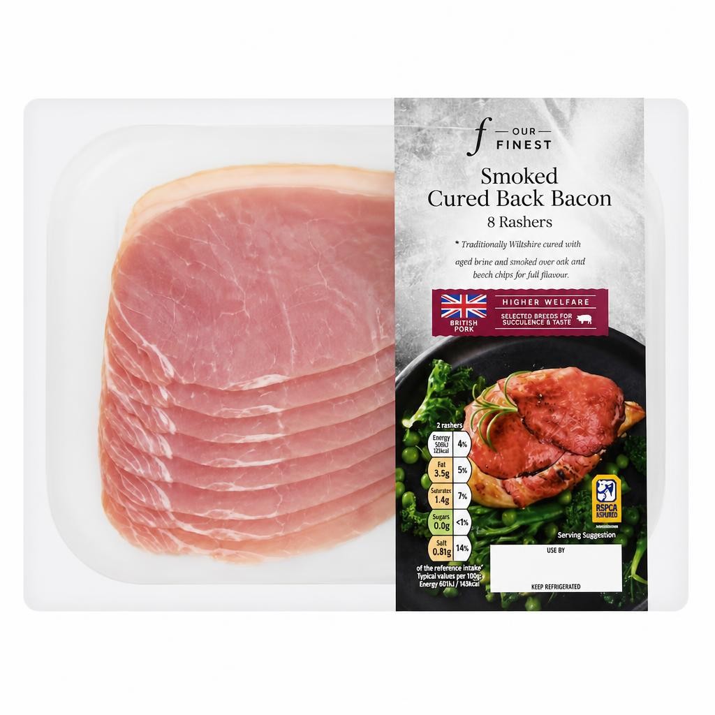 Tesco Finest Wiltshire Cured Smoked Back Bacon 8 Rashers 240g