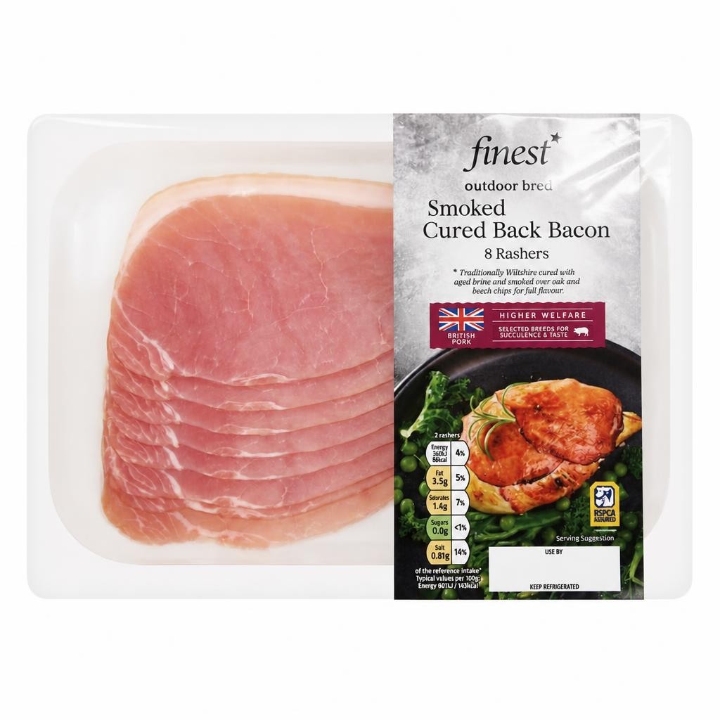 Tesco Finest Wiltshire Cured Smoked Back Bacon 8 Rashers 240g