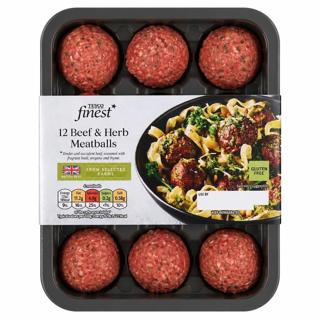 Tesco Finest 12 Beef & Herb Meatballs 336G