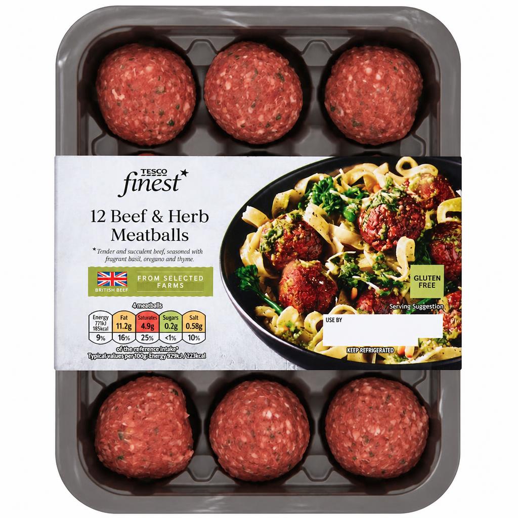 Tesco Finest 12 Beef & Herb Meatballs 336G