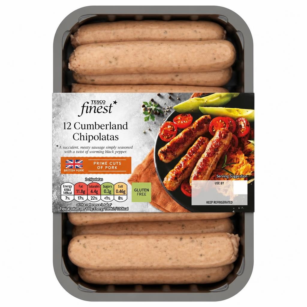 Tesco Finest 12 Cumberland Chipolatas 375G