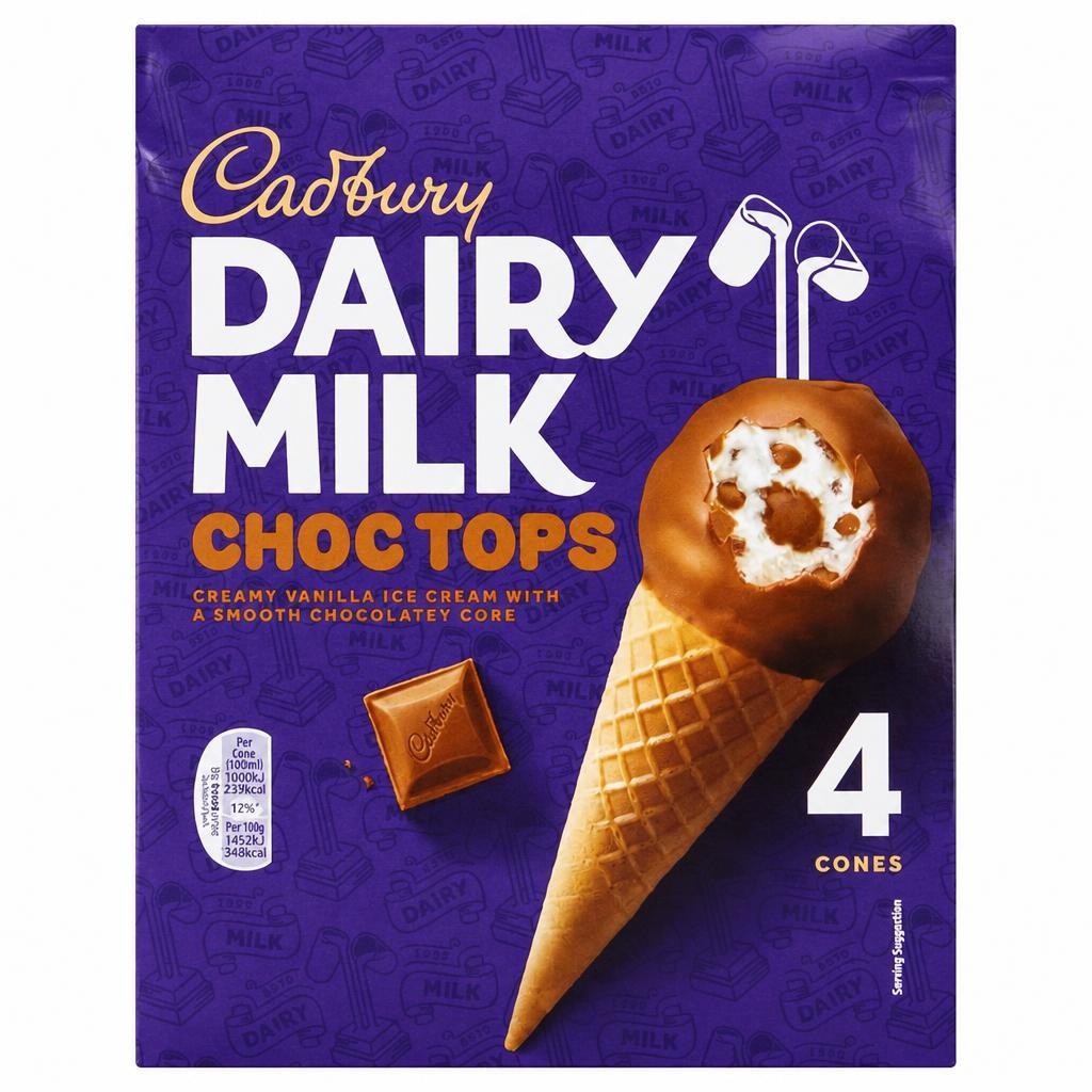 Cadbury Chocolate Top Ice Cream Cones 4 X 100Ml