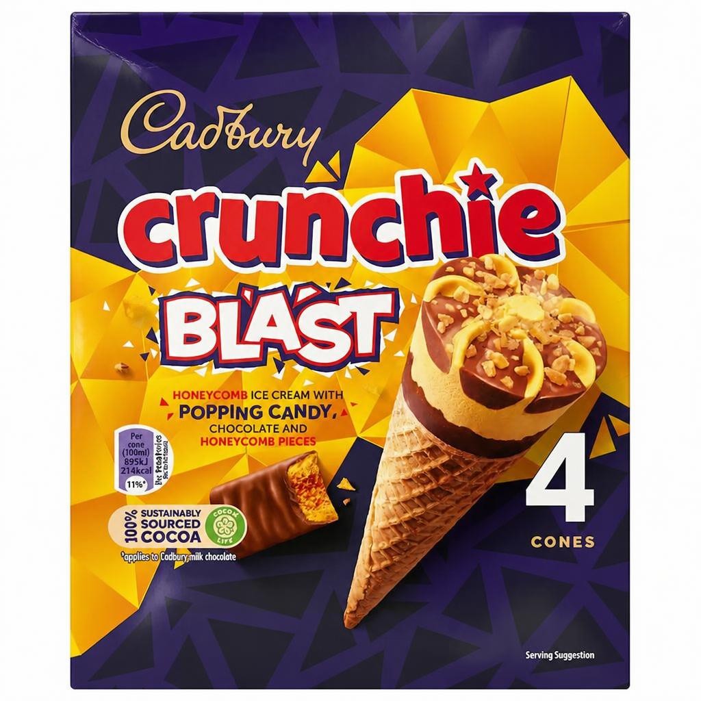 Cadbury Crunchie Blast Ice Cream Cones 4x100ml