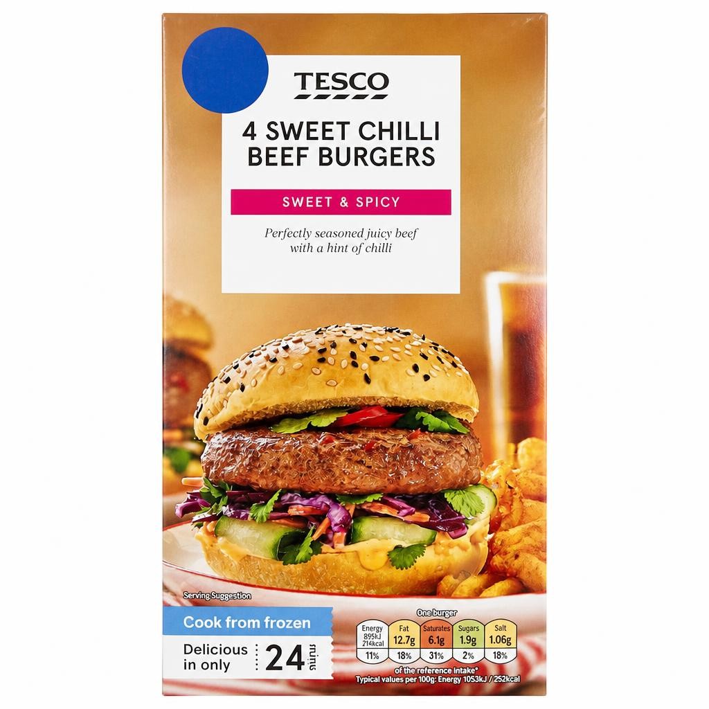 Tesco Sweet Chilli Beef Burgers - 4 Pack 454g