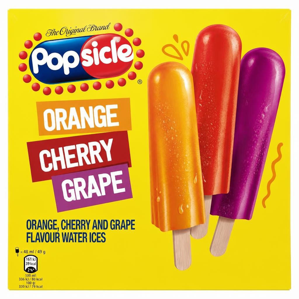 Popsicle Orange, Cherry & Grape Flavour Water Ices 18 x 48ml