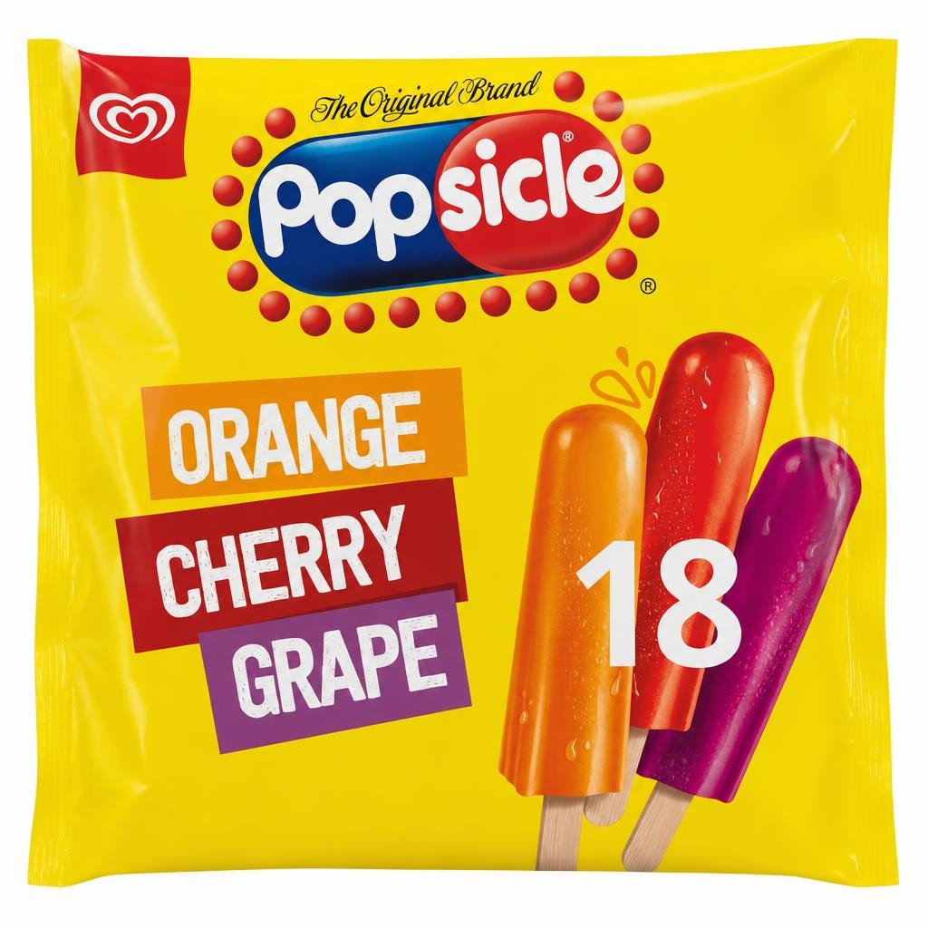 Popsicle Orange, Cherry & Grape Flavour Water Ices 18 x 48ml