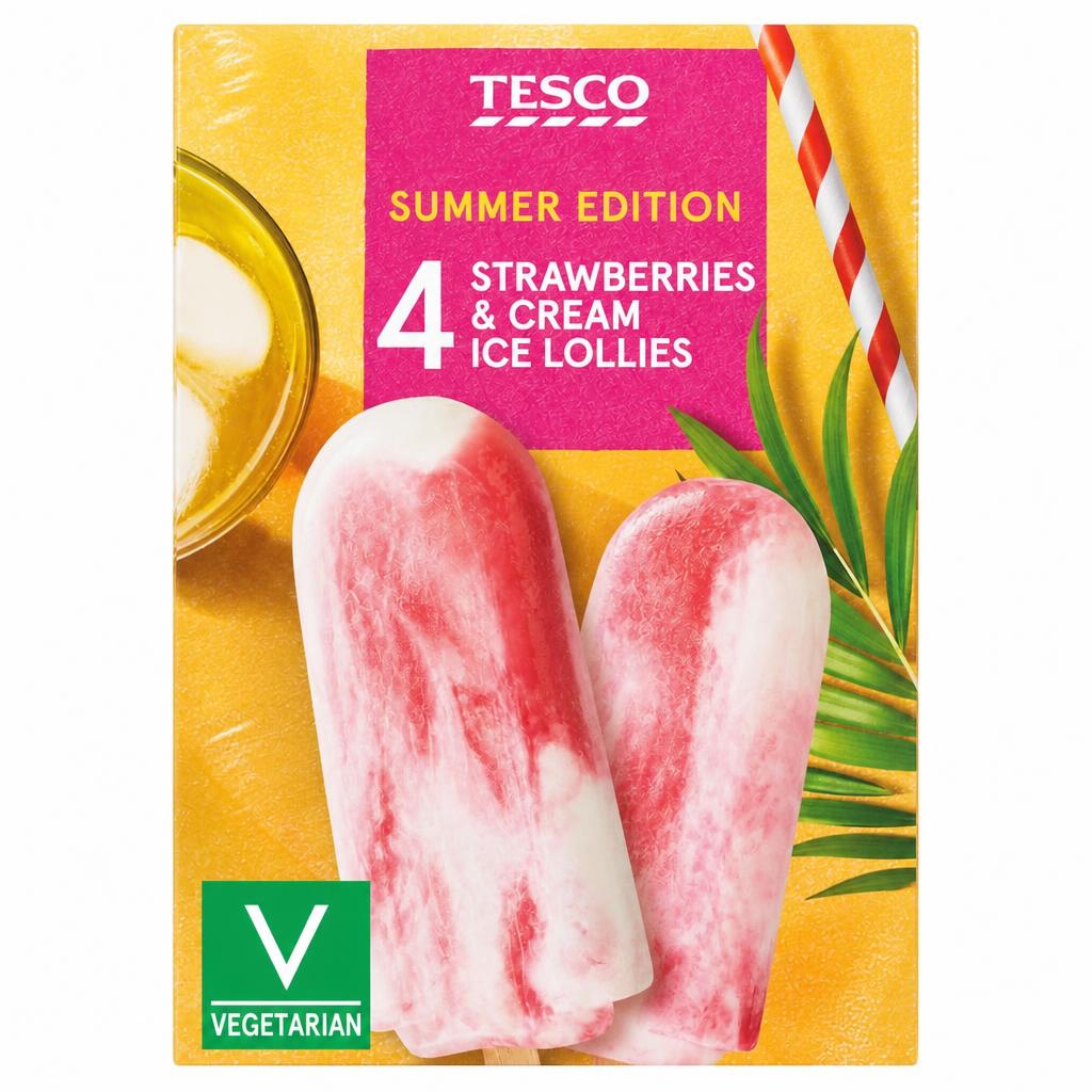Tesco Strawberries and Cream Ice Lollies 284g (4x70ml)