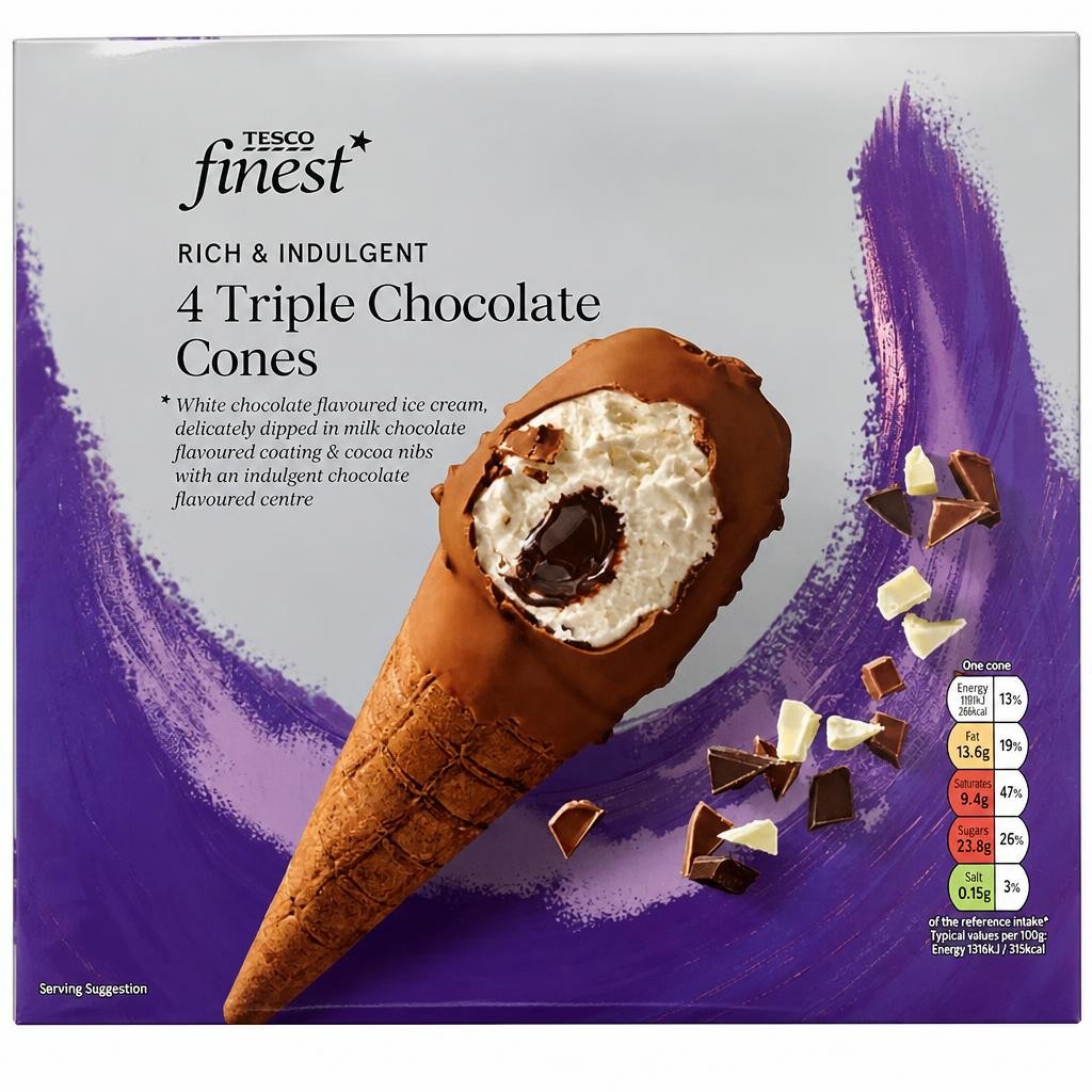 Tesco Finest 4 Triple Chocolate Cones 340g