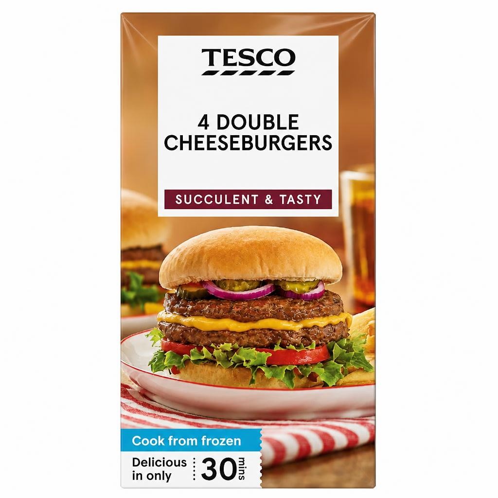 Tesco 4 Double Cheeseburgers 568g
