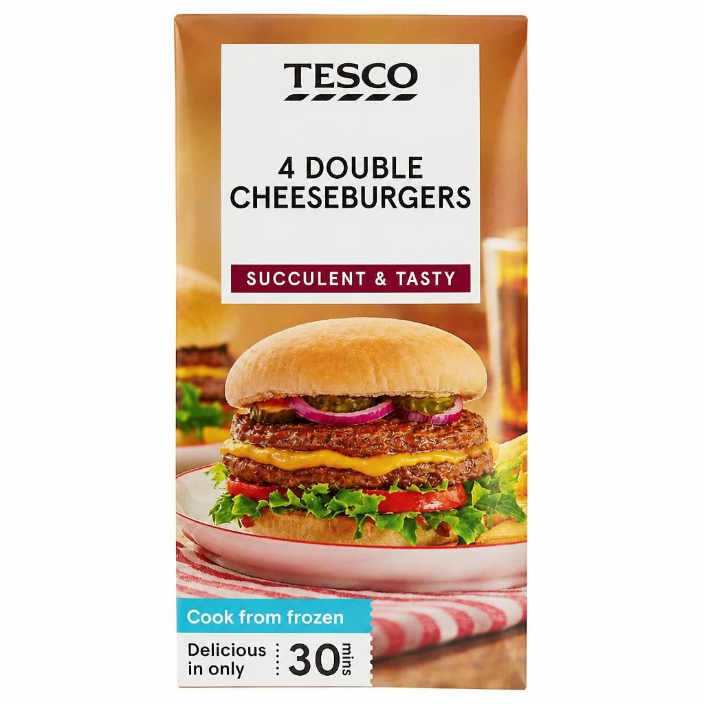 Tesco 4 Double Cheeseburgers 568g
