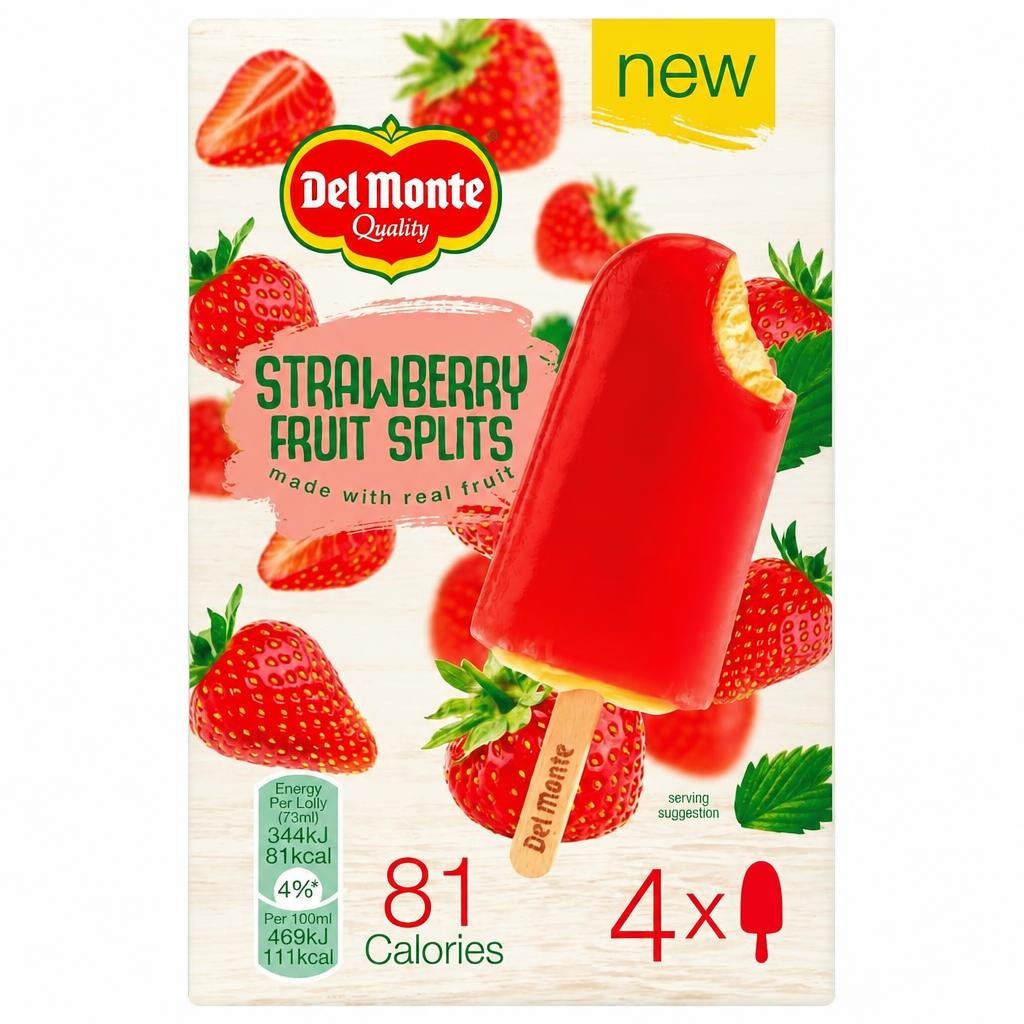 Del Monte Strawberry Fruit Splits 4 x 73ml