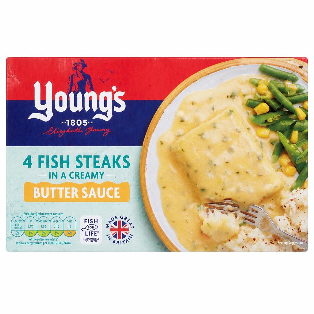 Youngs 4 Fish Steaks And Butter Sauce 560G