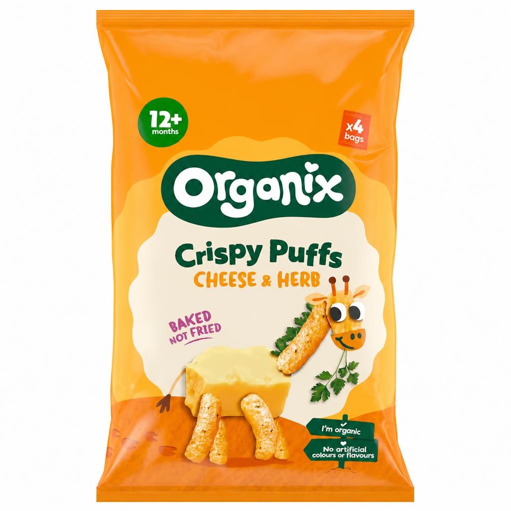 Organix Cheese & Herb Organic Crispy Toddler Puffs Snack Multipack 4x15g