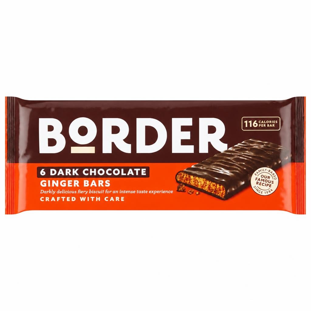 Border Dark Chocolate Ginger Biscuit Bars Multipack, 6x24g