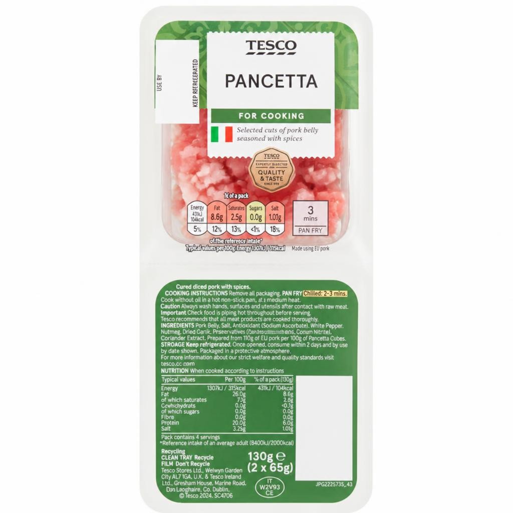 Tesco Italian Unsmoked Pancetta 2 X65g