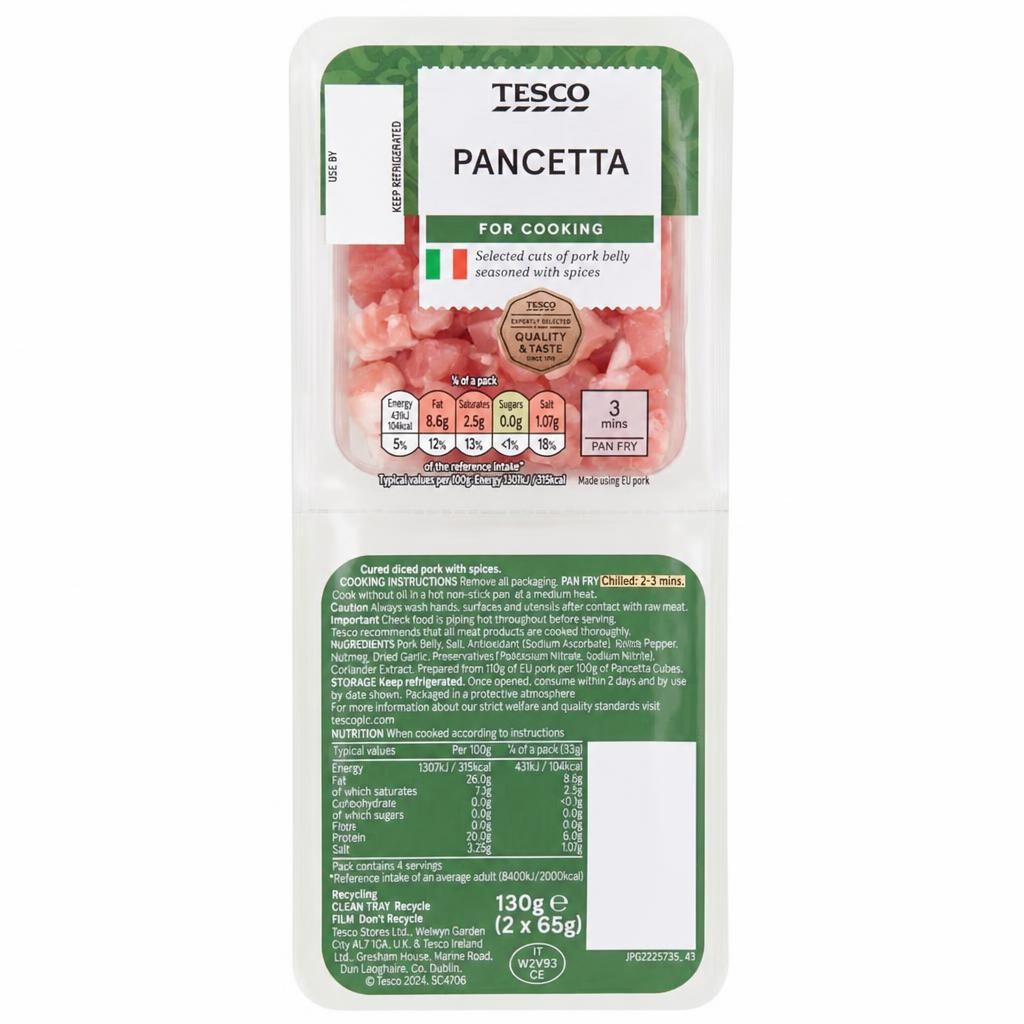 Tesco Italian Unsmoked Pancetta 2 X65g