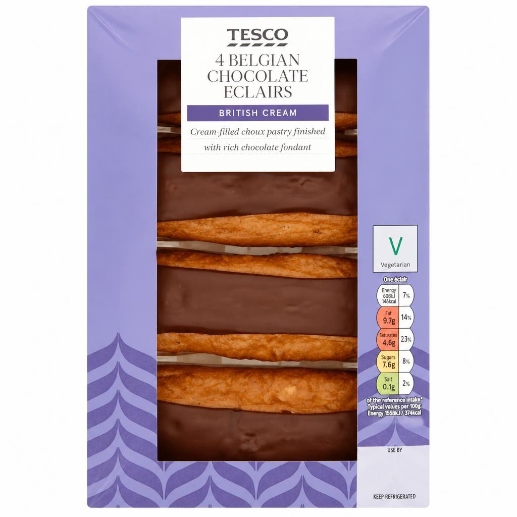 Tesco Belgian Chocolate Eclairs 4 Pack