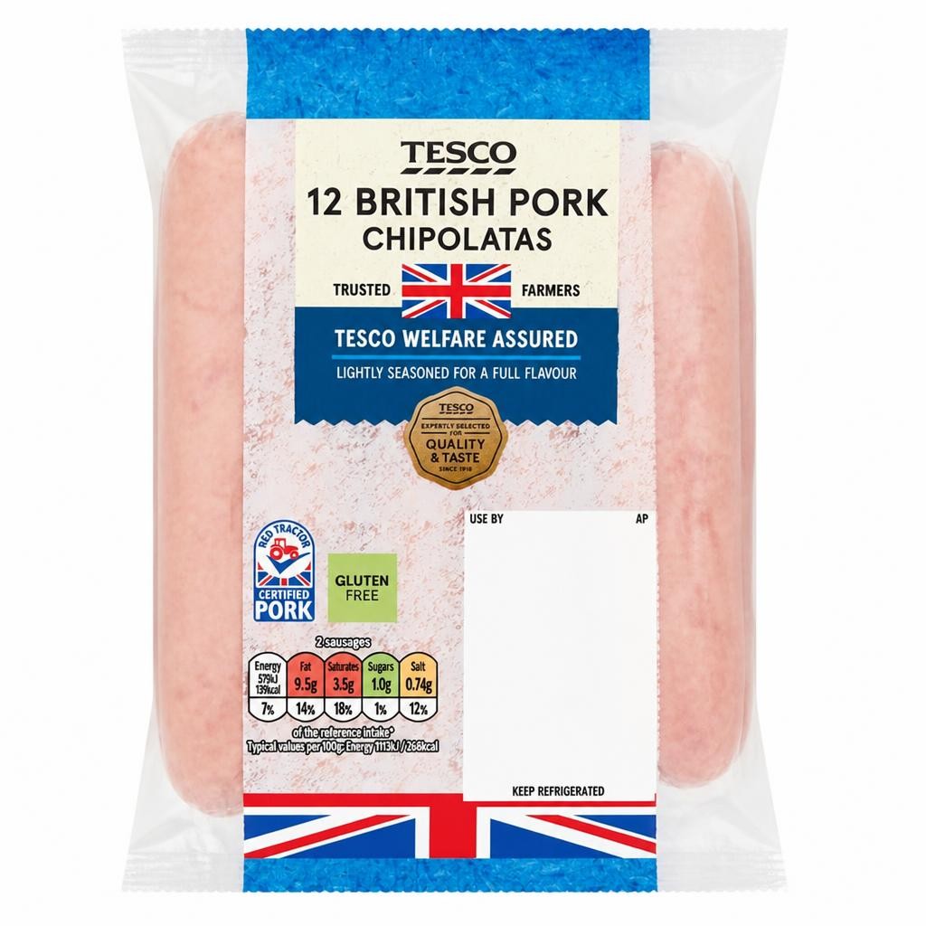Tesco 12 Pork Chipolatas Chipolatas 375G