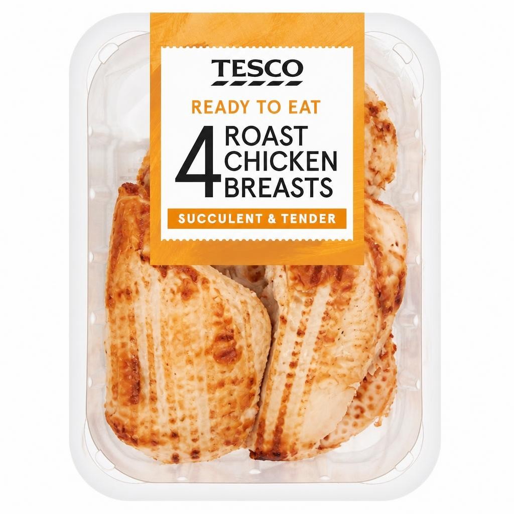 Tesco 4 Roast Cooked Chicken Breast Fillets 485G