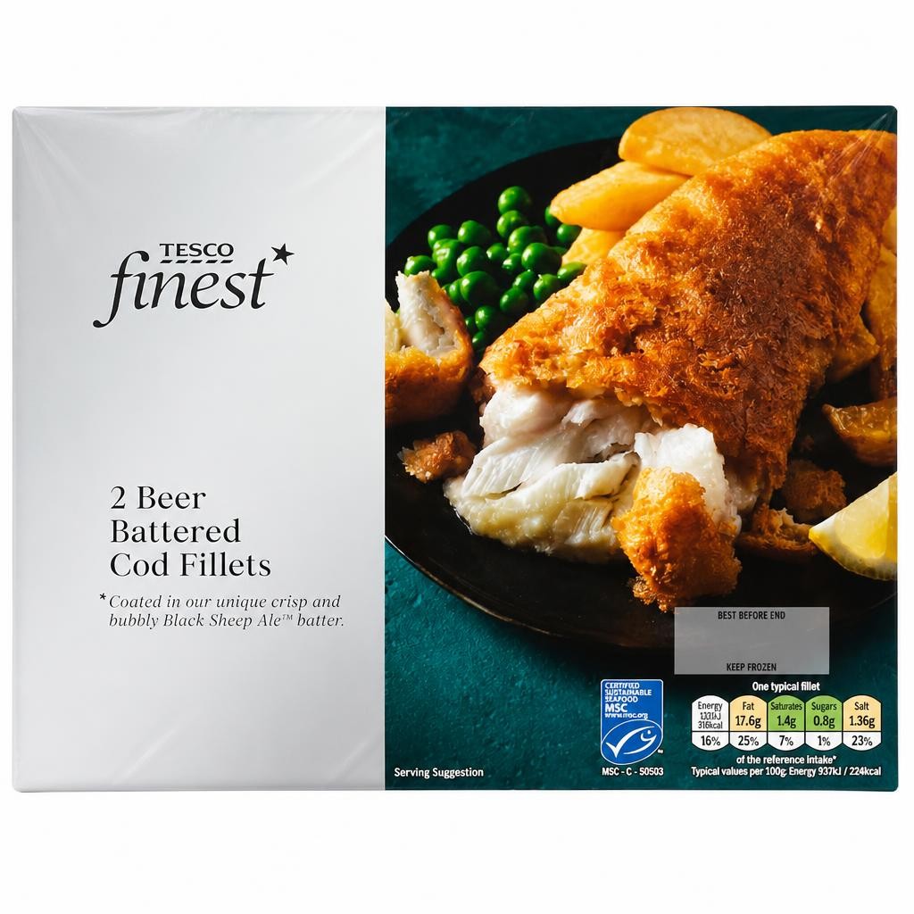 Tesco Finest 2 Beer Battered Cod Fillets 300g