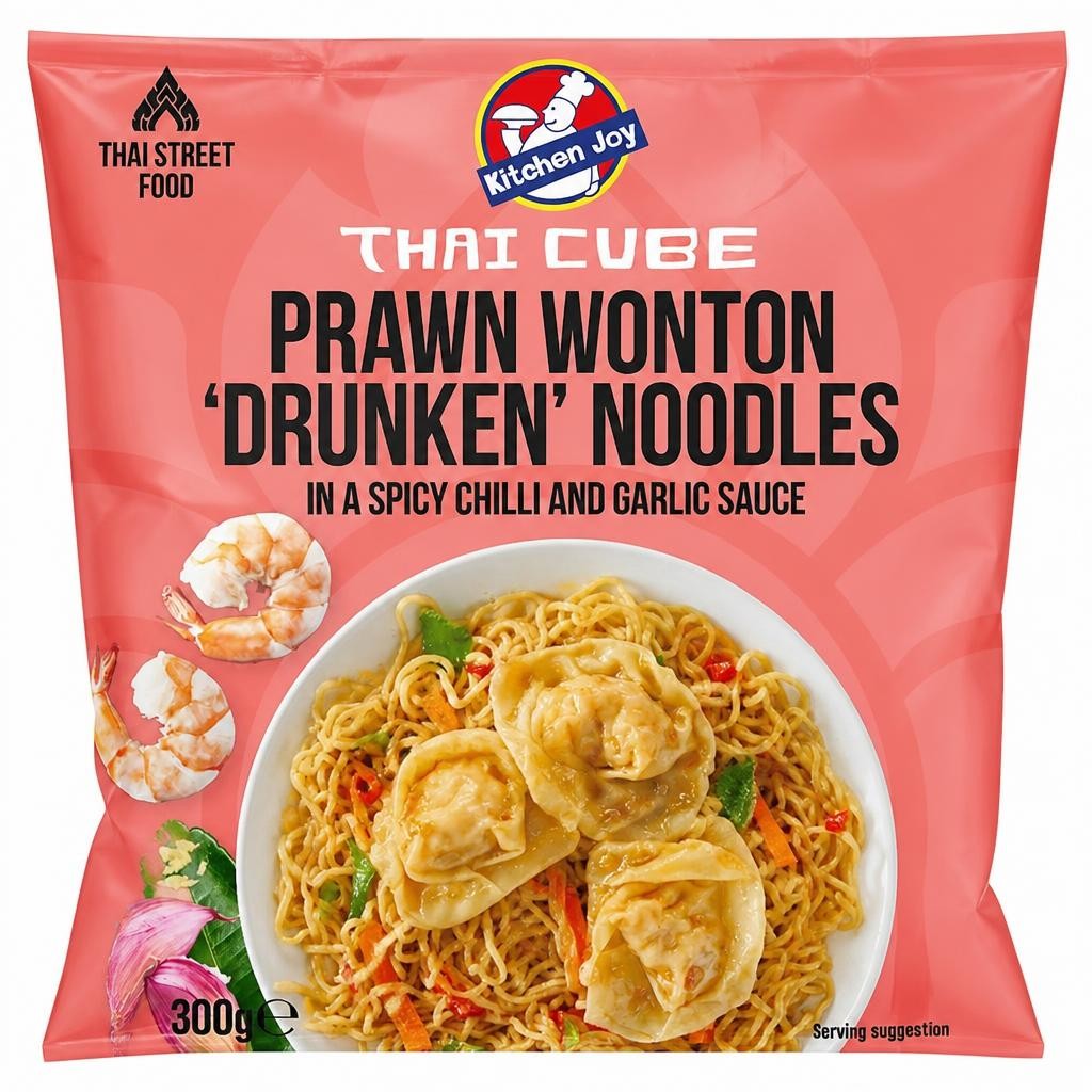 Kitchen Joy Thai Cube Prawn Wonton Drunken Noodles 300g