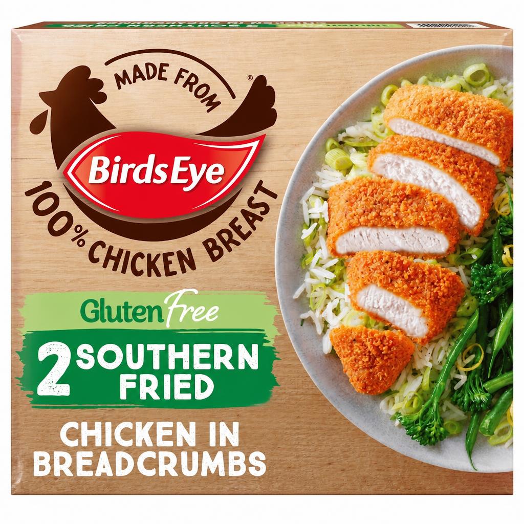 Birds Eye 2 Gluten Free Southern Fried Breaded Chicken Breast Steaks 180g