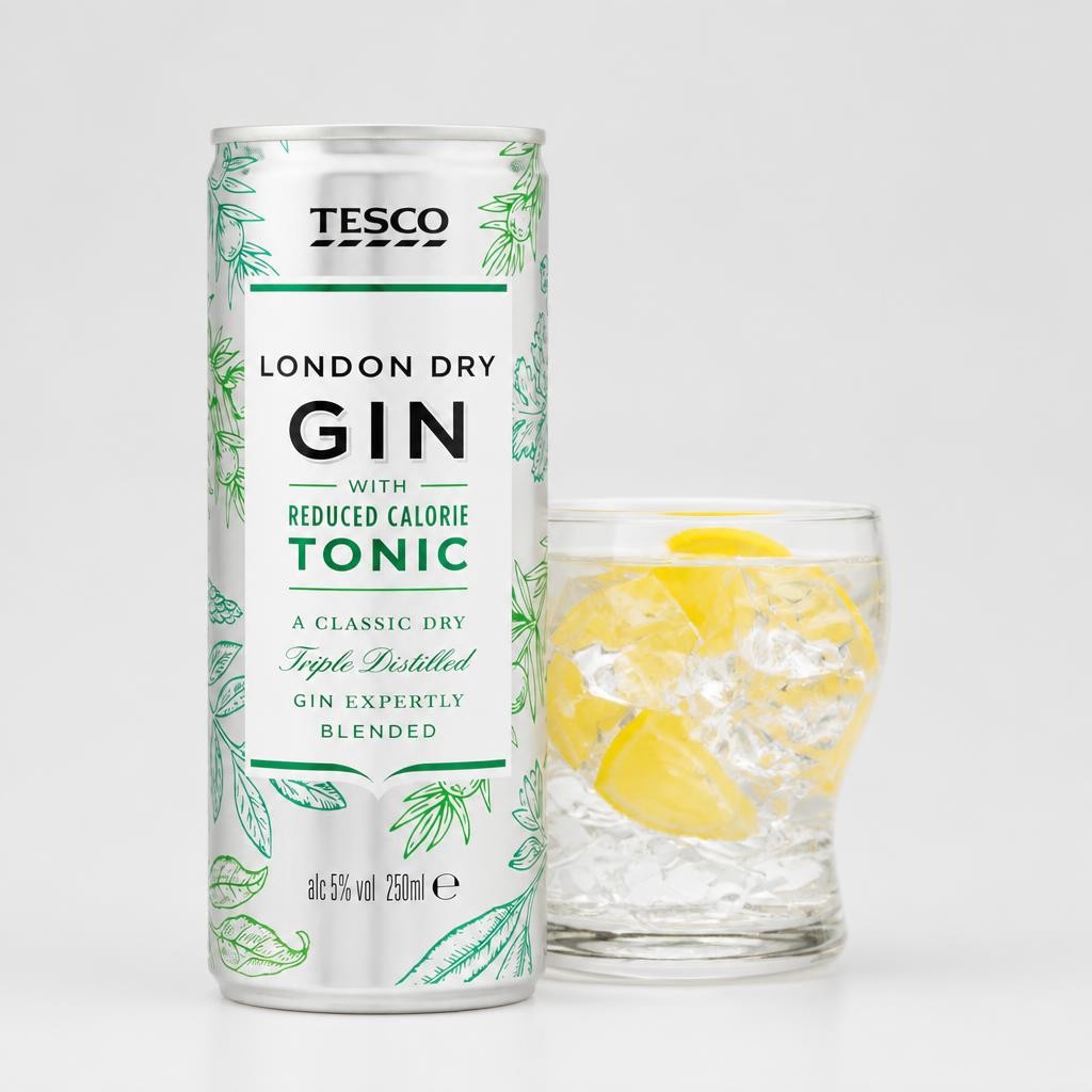 Tesco Dry Gin & Low Calorie Tonic 4X250ml