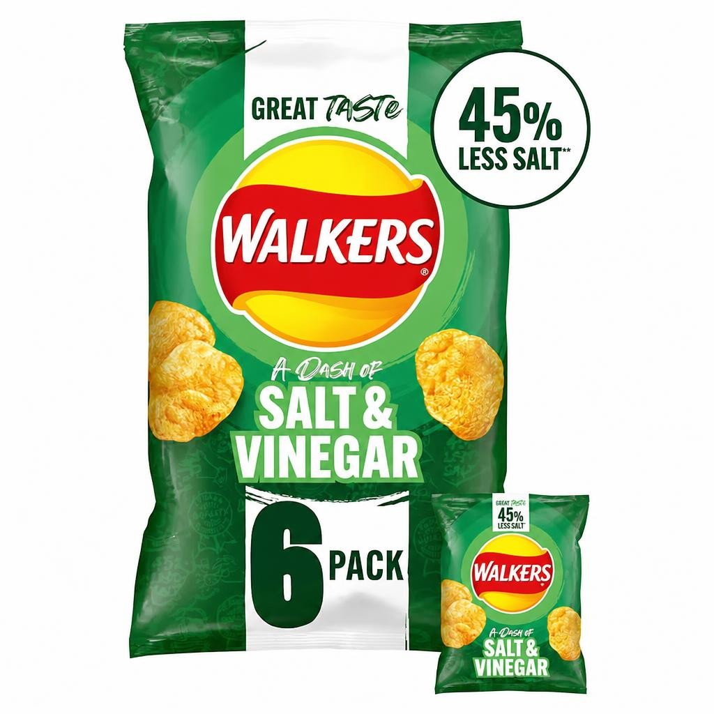 Walkers A Dash of Salt & Vinegar Less Salt Multipack Crisps 6x25g