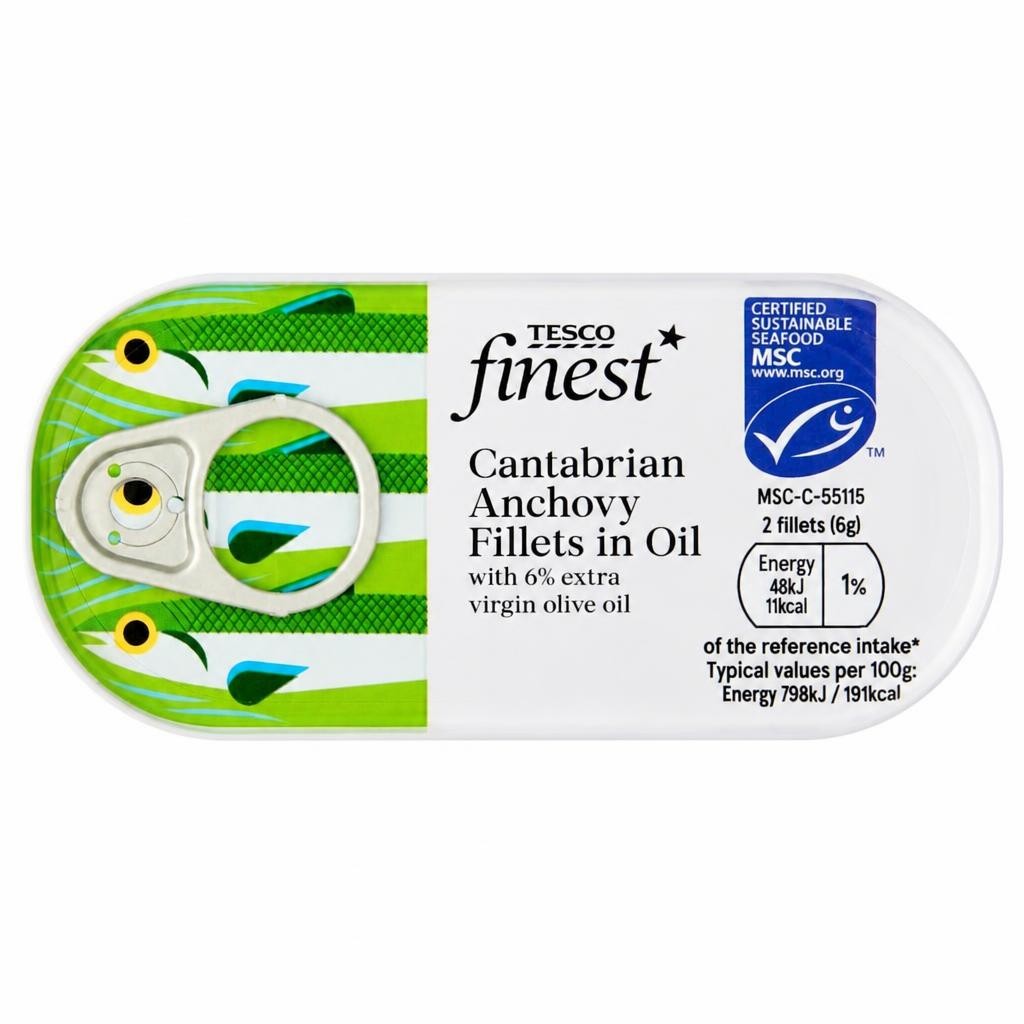 Tesco Finest Cantabrian Anchovy Fillets in Oil 50g