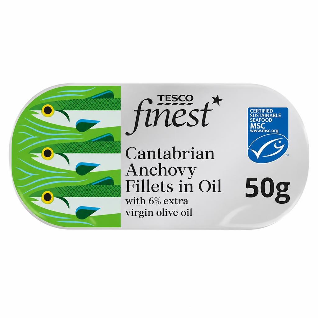 Tesco Finest Cantabrian Anchovy Fillets in Oil 50g