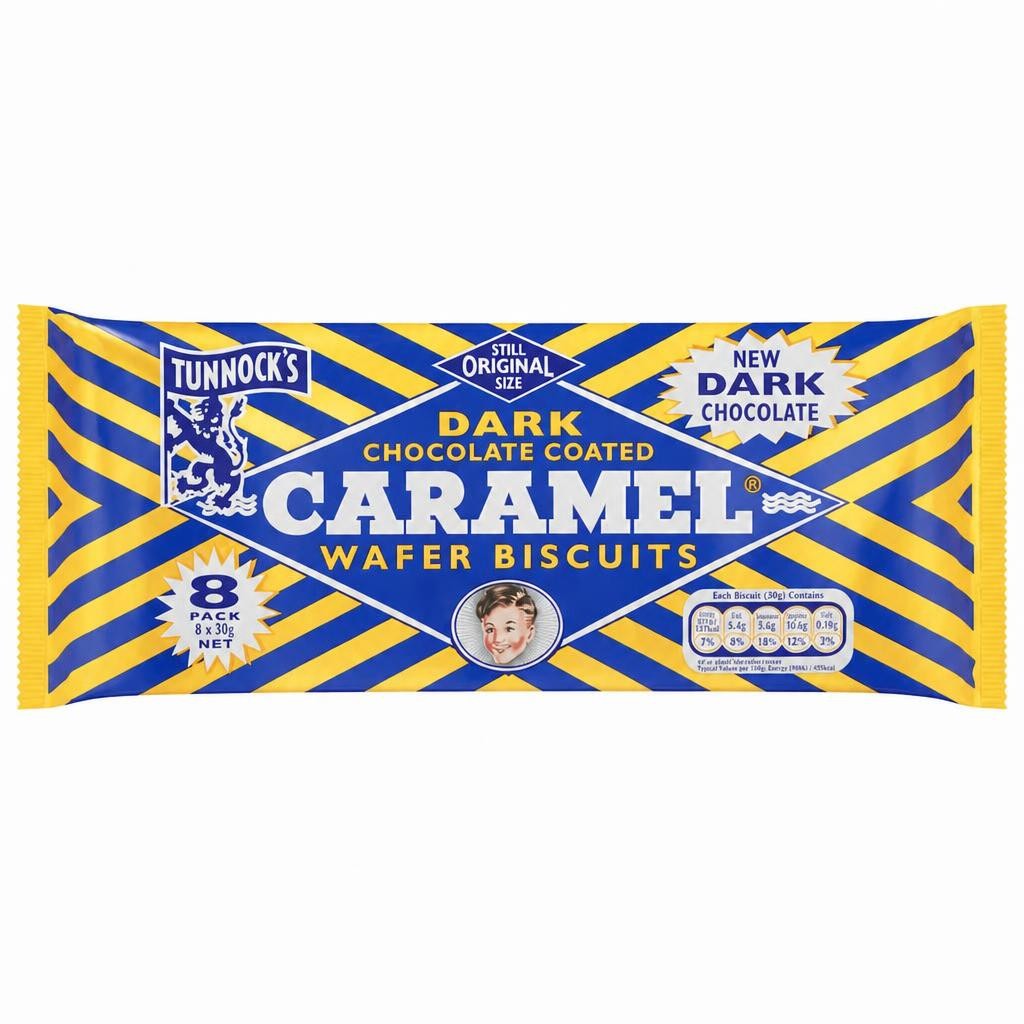 Tunnocks Dark Chocolate Coated Caramel Wafer Biscuits Multipack, 8 Pack 248g