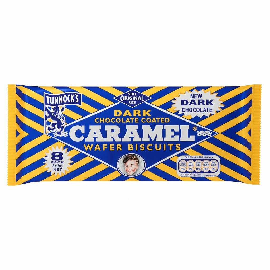 Tunnocks Dark Chocolate Coated Caramel Wafer Biscuits Multipack, 8 Pack 248g