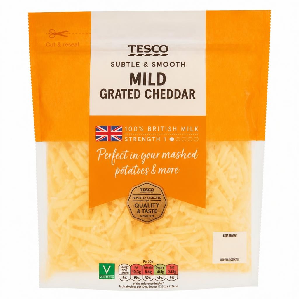 Tesco British Mild Grated Cheddar Cheese 250g