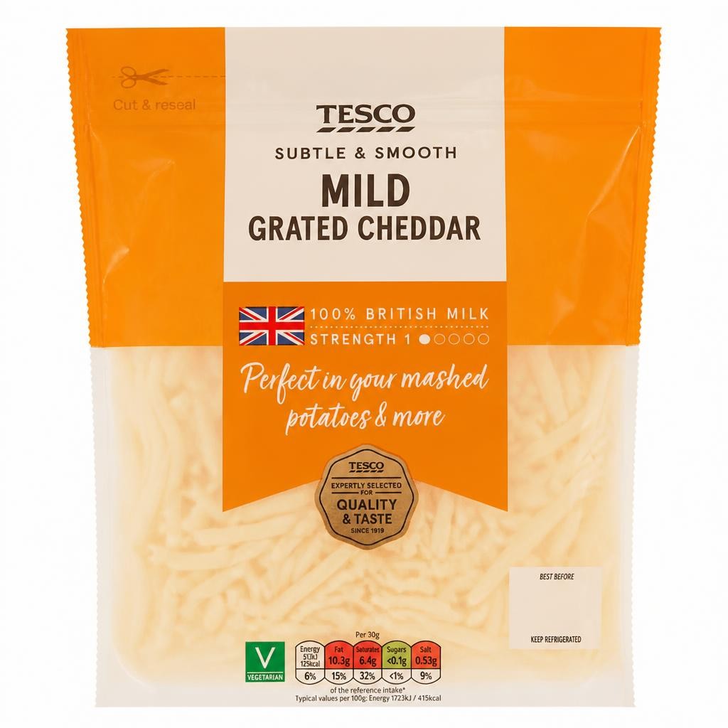 Tesco British Mild Grated Cheddar Cheese 250g