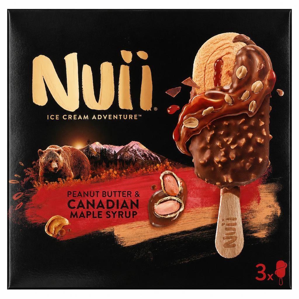 Nuii Peanut Butter & Canadian Maple Syrup Ice Cream Sticks 3x90ml