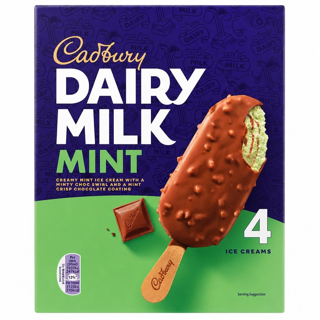 Cadbury Dairy Milk Mint Ice Cream Sticks 4x90ml