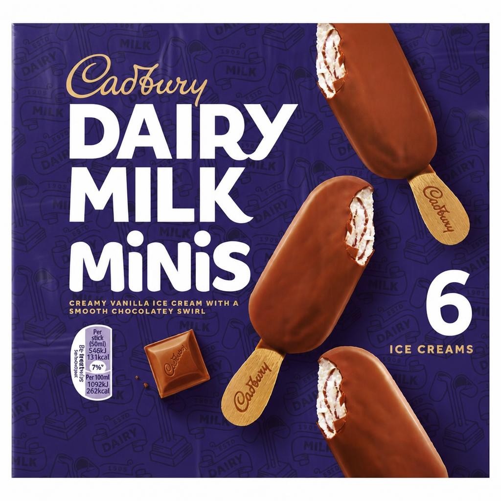 Cadbury Dairy Milk Minis Vanilla Ice Cream Sticks 6 x 50ml