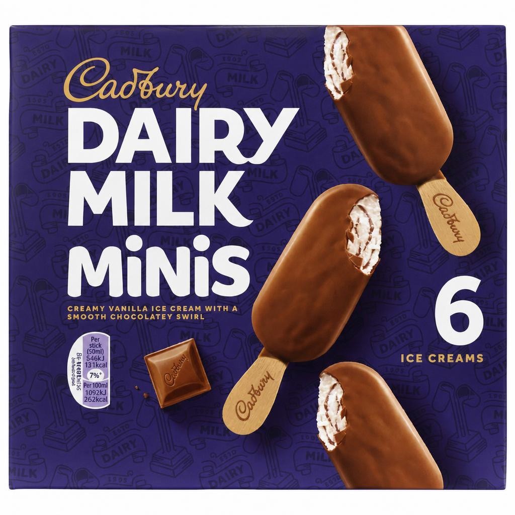 Cadbury Dairy Milk Minis Vanilla Ice Cream Sticks 6 x 50ml