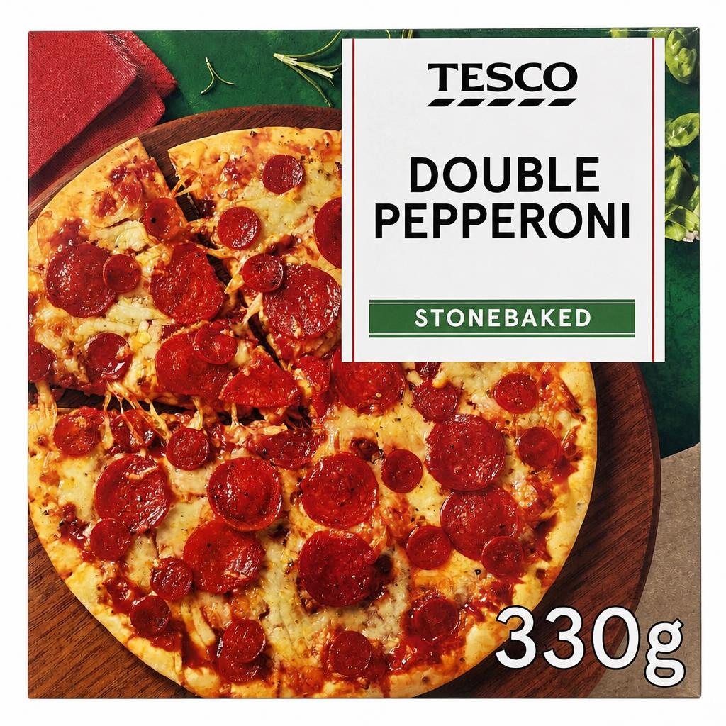 TESCO STONEBAKED DOUBLE PEPPERONI PIZZA 330g