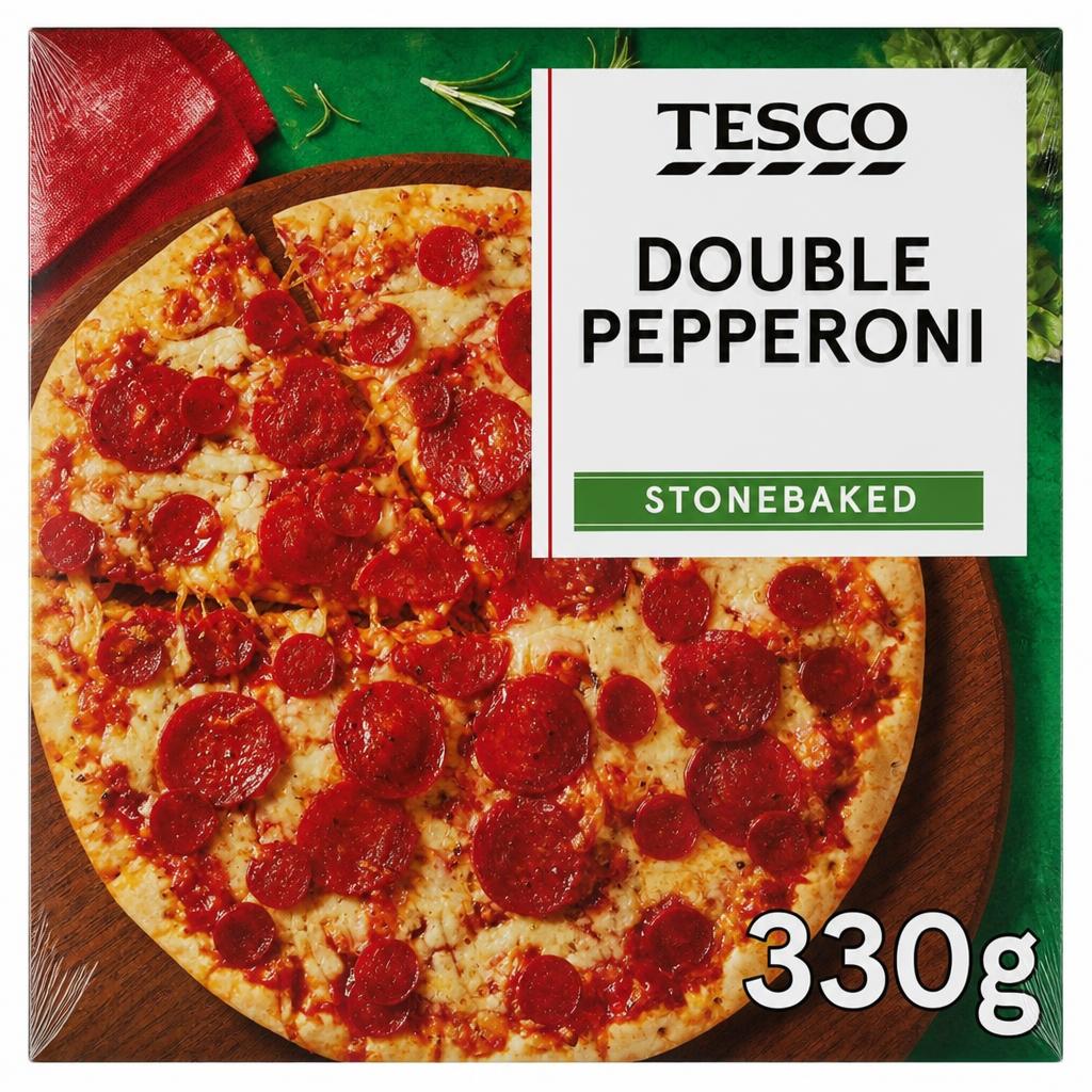 TESCO STONEBAKED DOUBLE PEPPERONI PIZZA 330g
