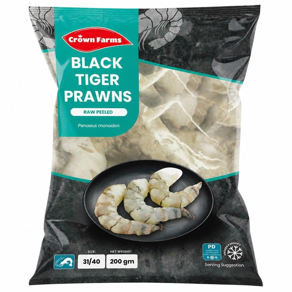 Crown Farms Black Tiger Prawns 200g