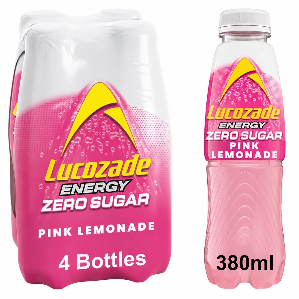 Lucozade Zero Pink Lemonade 4 X 380Ml