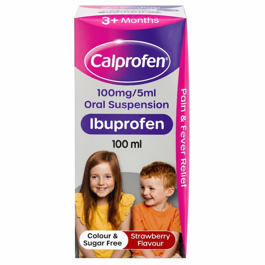 Calprofen Oral Suspension Ibuprofen 3+ Months Strawberry 100ml