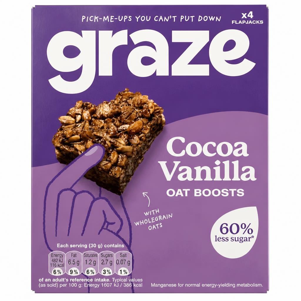 Graze Cocoa Vanilla Oat Boosts Flapjack Snack 4x30G