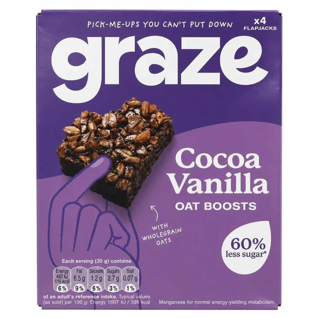 Graze Cocoa Vanilla Oat Boosts Flapjack Snack 4x30G