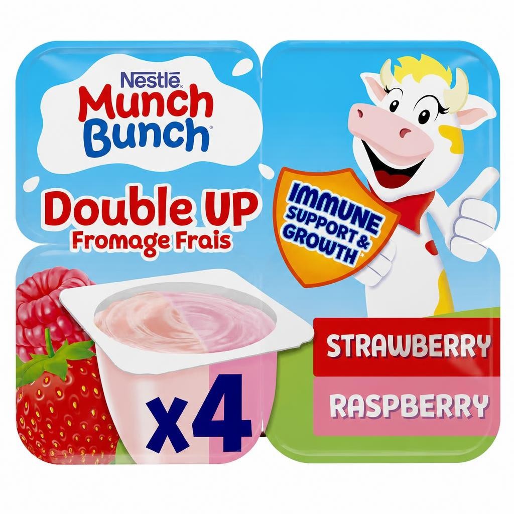 Munch Bunch Double Up Strawberry Raspberry Kids Yoghurt Pots 4x85g