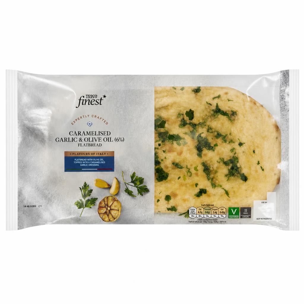 Tesco Finest Garlic & Extra Virgin Olive Oil Flatbread 200G
