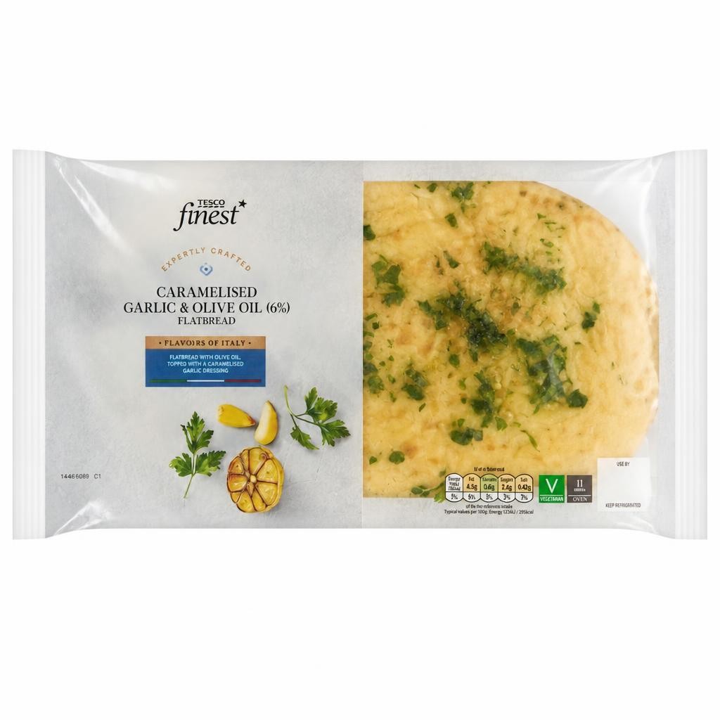 Tesco Finest Garlic & Extra Virgin Olive Oil Flatbread 200G