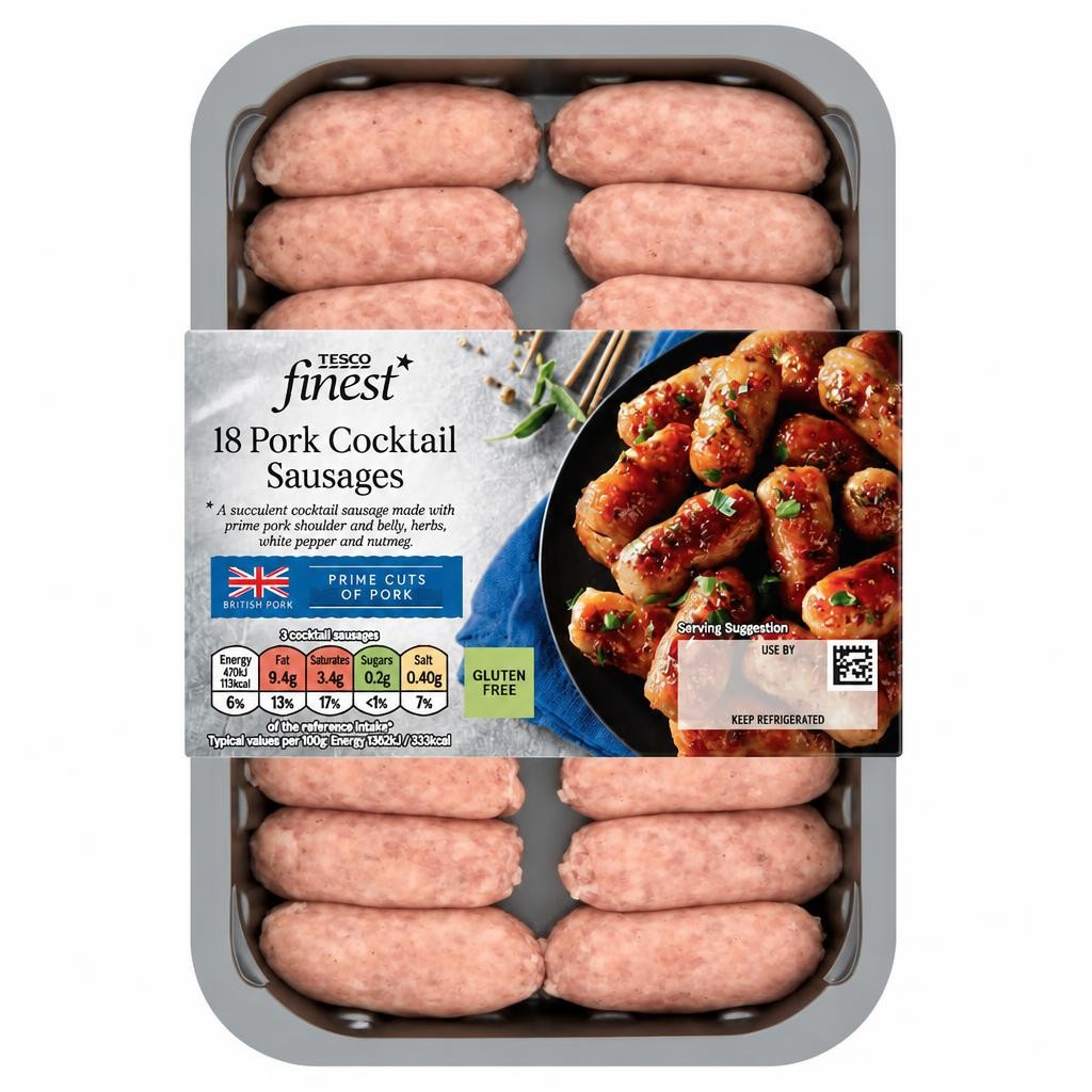 Tesco Finest Gluten Free 18 British Pork Cocktail Sausages 270G